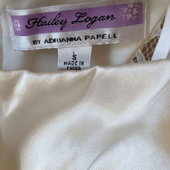 Hailey Logan by Adrianna Papell White Satin Mini Dress w/ Lace Straps Sz S - Picture 4 of 13